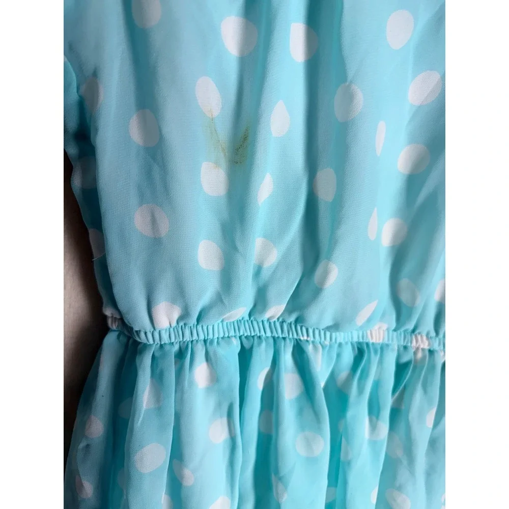 Scooter Brown Girls Blue White Polka Dot Flutter Sleeve Dress Size 10/12